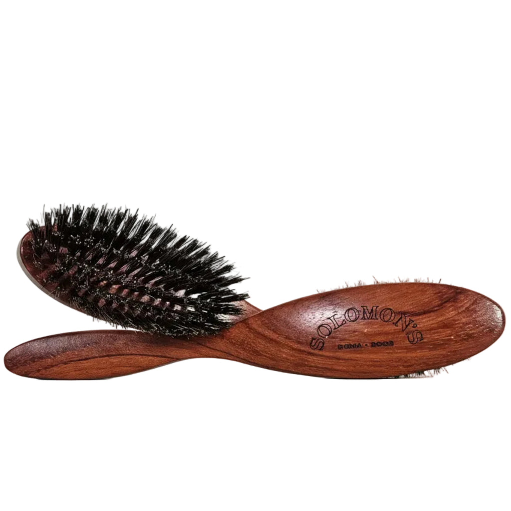Natural wooden hair brush boar bristle curved handle anti static